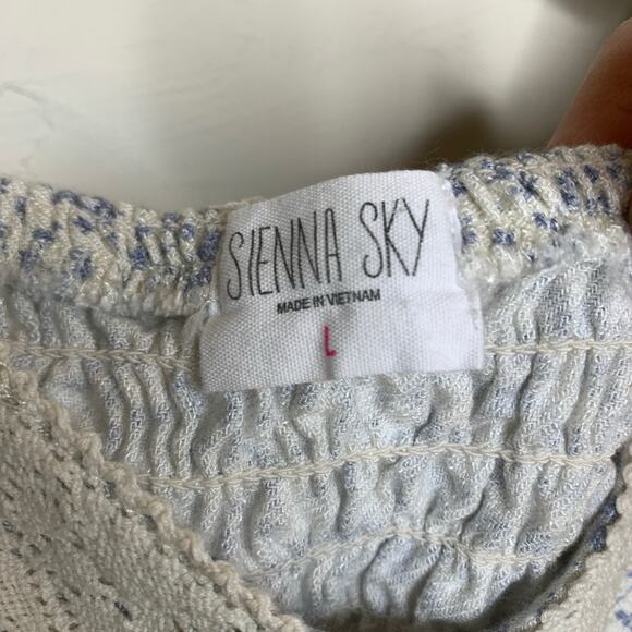 Sienna Sky Blue Calico Print Jersey Puff Sleeve Crop Top Sz Large - Picture 7 of 7